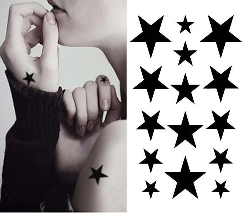 Черные наклейки для татуировки со звездами мужчин и женщин долговечные на Пальцы