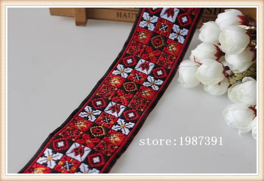 10 ярдов/партия плетеная жаккардовая лента 5 см черный фон красный с