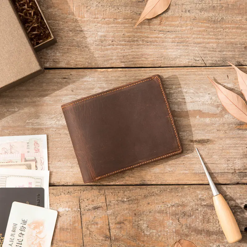 Мужские короткие кошельки Crazy horse винтажный бумажник из натуральной кожи для