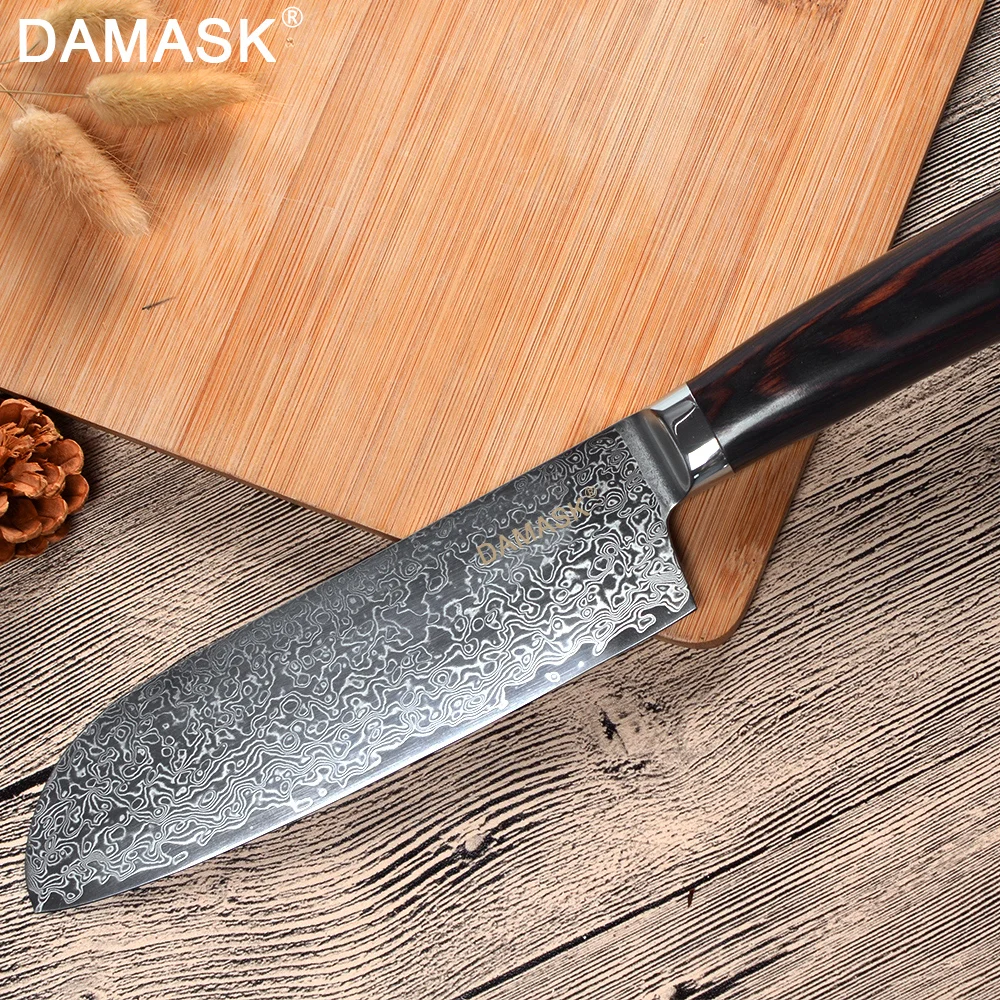 Damask Kitchen Knives Set Damascus Steel Color Wood Handle Paring Utility Chopping Santoku Slicing Chef Cooking Knife | Дом и сад