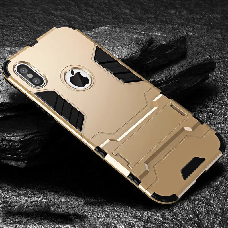 Gold Роскошный бронированный чехол-подставка для телефона iphone 78, 6, 6S Plus, X, XS, max, Гибридный ТПУ+ Жесткий ПК противоударный чехол для iphone 5 5S se - Цвет: Gold
