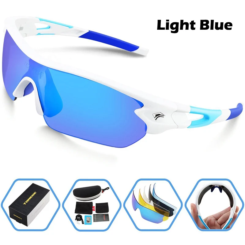 Light Blue Поляризованные солнцезащитные очки с 5 сменными линзами для мужчин и женщин, стильные очки с защитой от уф400 лучей, профессиональные очки для спортсменов - Цвет линз: Light Blue