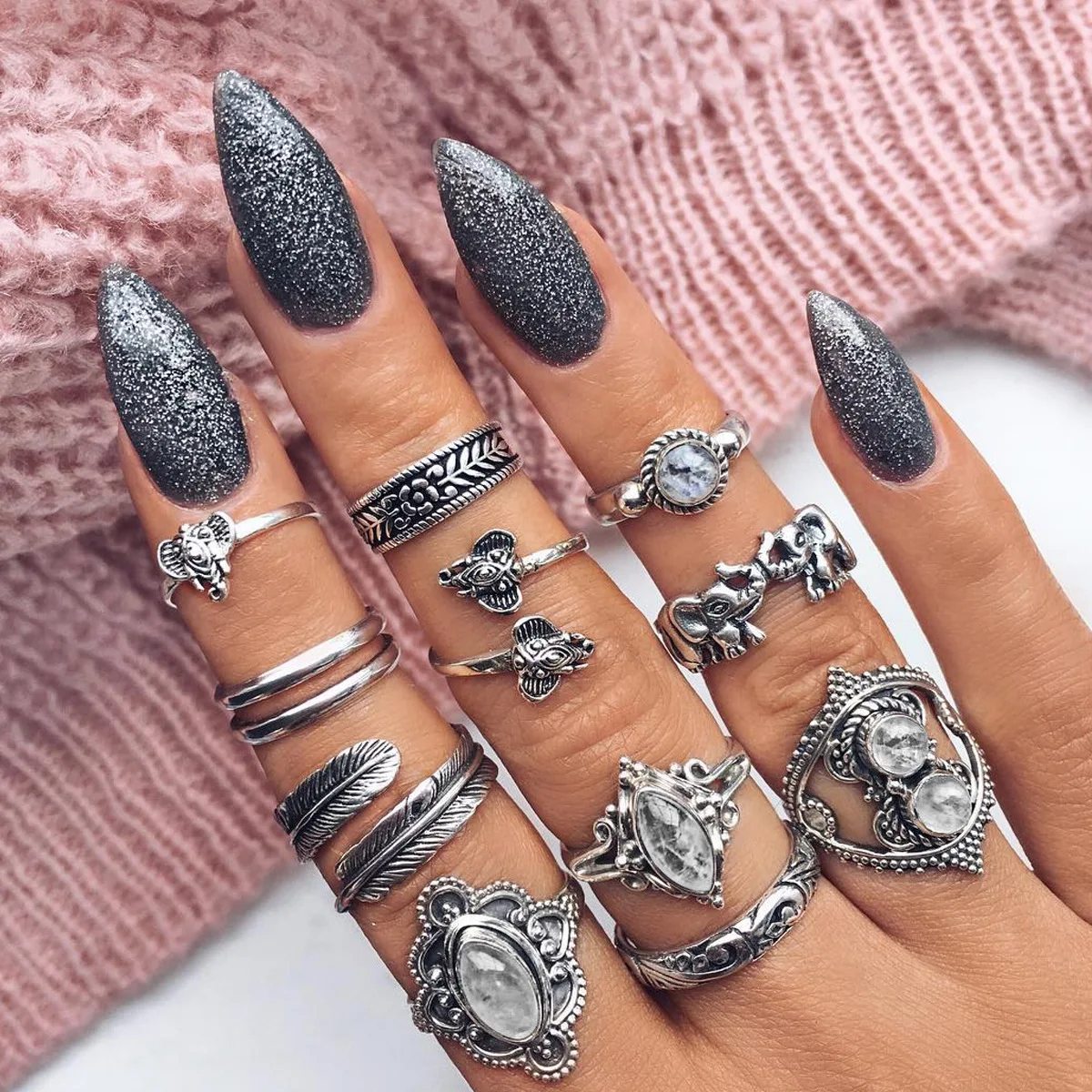 

11PCS/Set Boho Knuckle Rings for Women Bohemian Elephant Flower Punk Midi Finger Ring Set Indian Ringen Jewelry Anillos Mujer