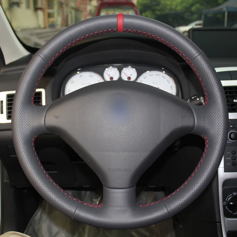HuiER ручной швейный чехол рулевого колеса автомобиля красный маркер для Peugeot 307