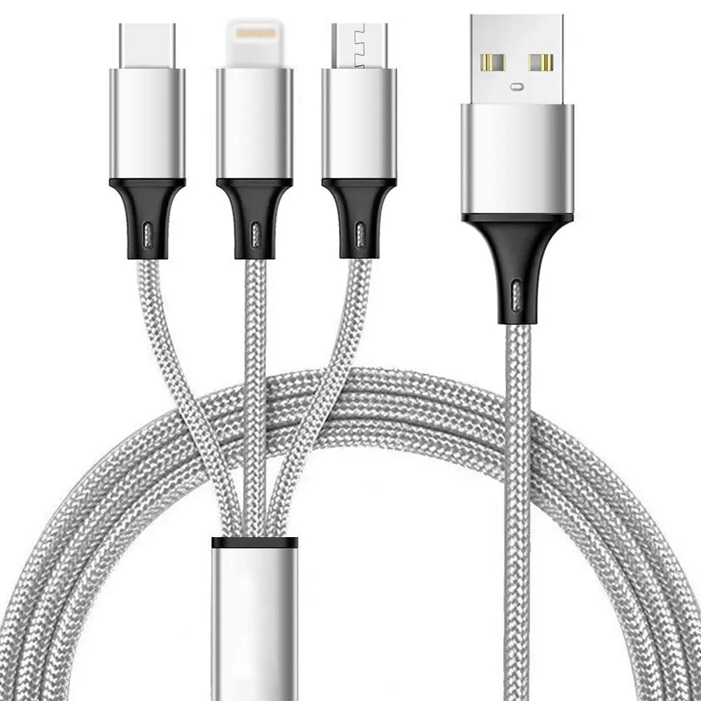 White Мульти USB кабель-3 в 1 зарядный кабель с нейлоновой оплеткой 4 фута(1,2 м) алюминиевый разъем usb зарядный шнур совместим с iPhone, iP - Цвет: White