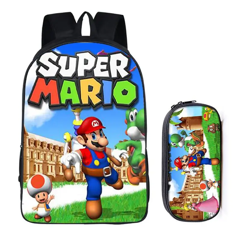2Pcs 028 16 дюймов Sonic the Hedgehog Mario, школьная сумка для детей, рюкзак для мальчиков, детские школьные наборы, сумка-карандаш, школьная сумка для малышей - Цвет: 2Pcs 028