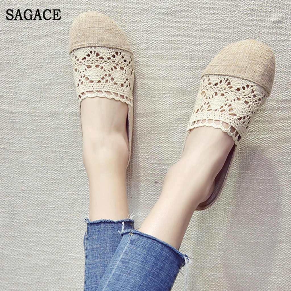 Туфли женские кружевные с круглым носком на плоской подошве дышащие|Обувь без