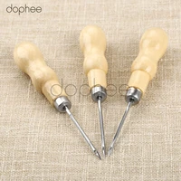 dophee 3pcs stitch hole hook tools hole punching leather wood handle diy leather craft canvas shoes sewing tools