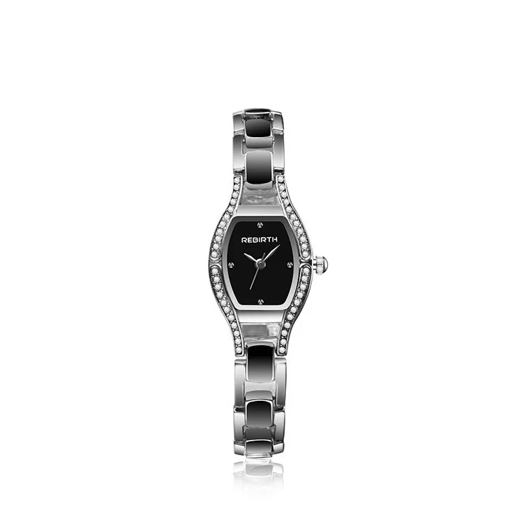Silver Женские наручные часы, стразы, модные роскошные прямоугольные кварцевые наручные часы для женщин, Rebirth Reloj Mujer Acero Inoxidable - Цвет: Silver