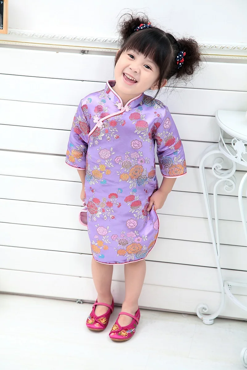 

2022 New Year Chinese Girls Dress Qipao Children Clothes Fashion Festival Floral Girl Clothing Shirt Jumpers