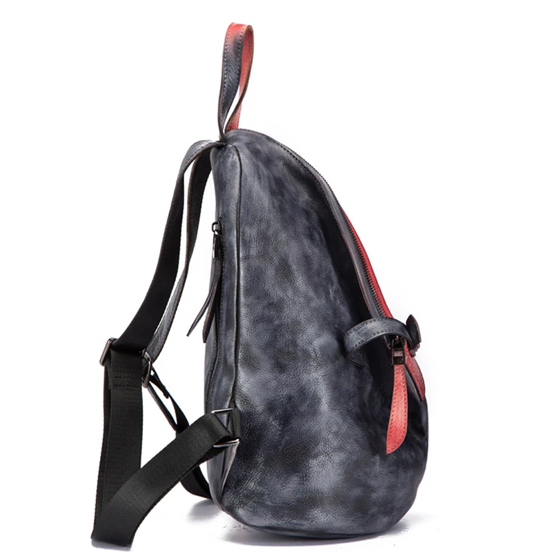 

High Quality Natural Skin Vintage Rucksack Daypack Student Knapsack Brush Color School Travel Bag Genuine Leather Women Backpack
