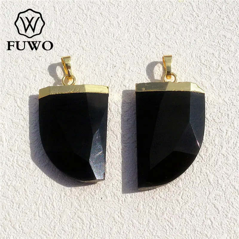 FUWO Black Agates Horn подвеска с клыком 24 каратным золотым гальваническим покрытием