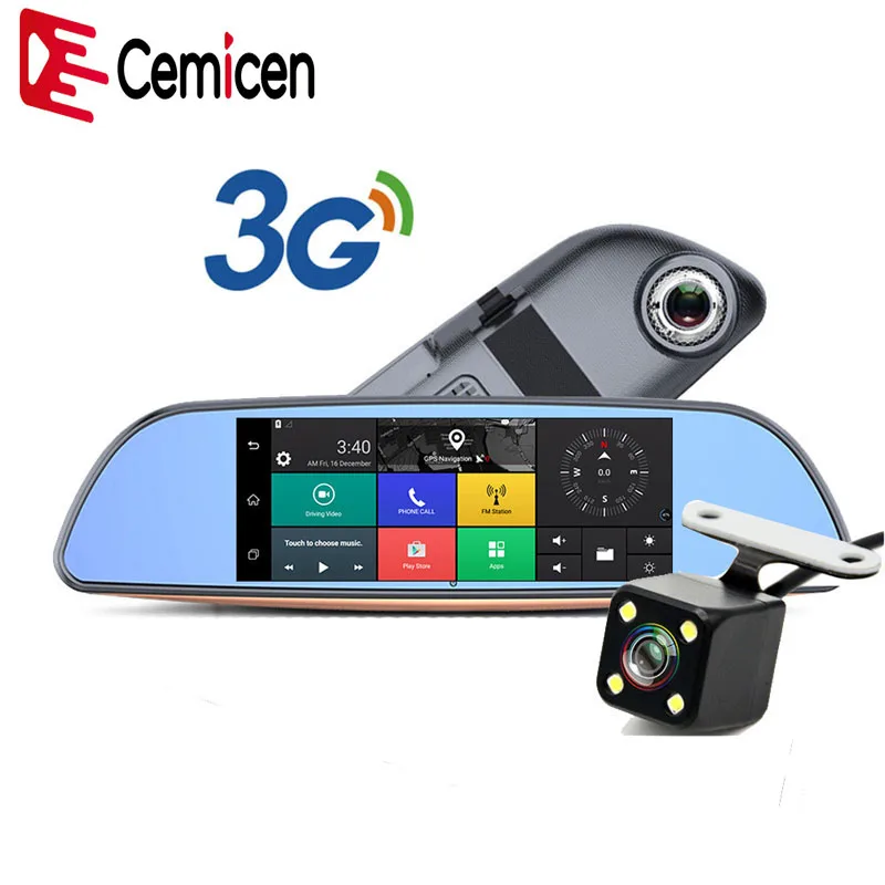 Автомобильный видеорегистратор Cemicen 3G Wi Fi 7 дюймов Android 5 0 Автомобильное зеркало