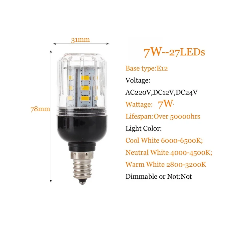 DC 12V 24V E12 E14 E27 E26 светодиодный лампочка в виде початка кукурузы светильник 27