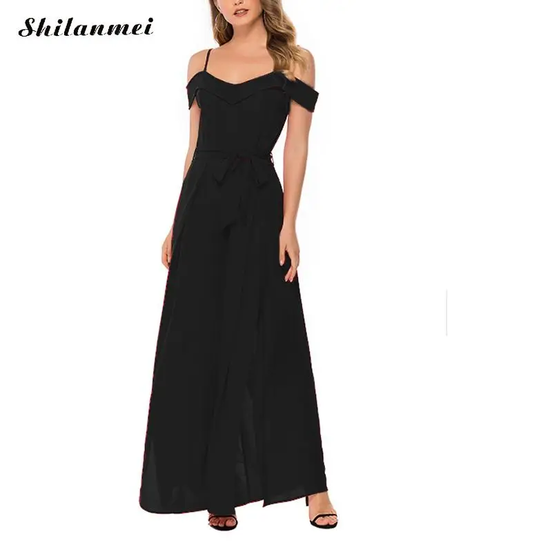 Женское винтажное платье макси красное черное с открытыми плечами и разрезом