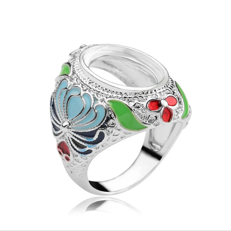 

12*16MM 2018 Classical Bohemian Glaze Rhinestone Antique Flowers Ring Blanks Settings