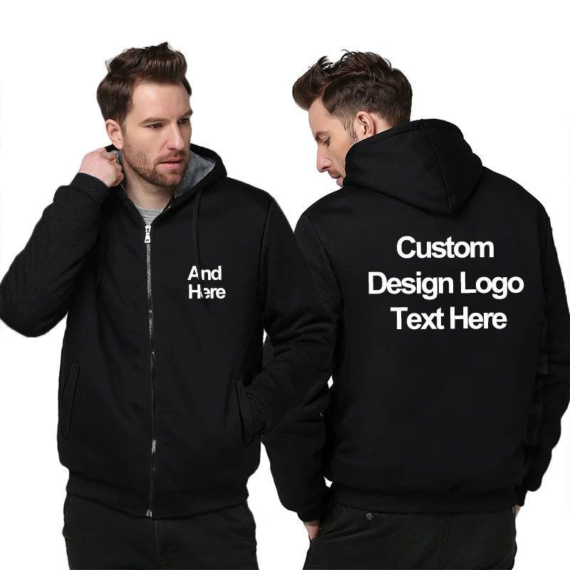 

Custom Men Women Hoodies DIY Print LOGO Design Plus Velvet Jacket Sweatshirt Winter Fleece Thicken Coat Wholesalers Drop Shipper