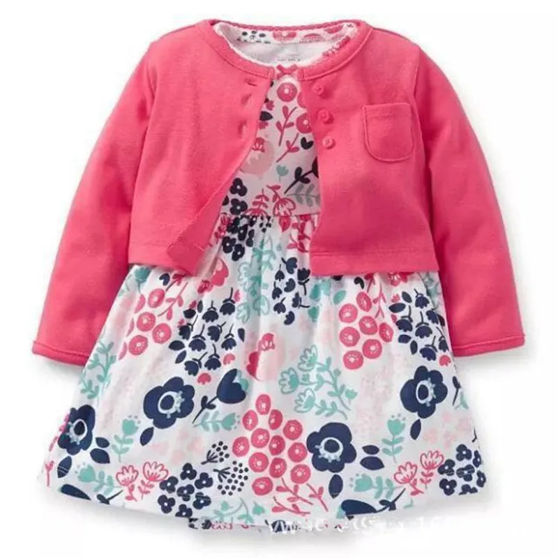 2 шт. Детские Девушки Цветочный Отпечатано С Длинным Рукавом Пальто и dress