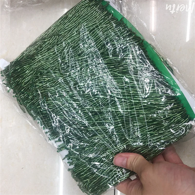 5Meter wholesale 15cm(6inches) heavy Glass Gold color Seed Beaded Fringe Lamp Costume Trim Crafts
