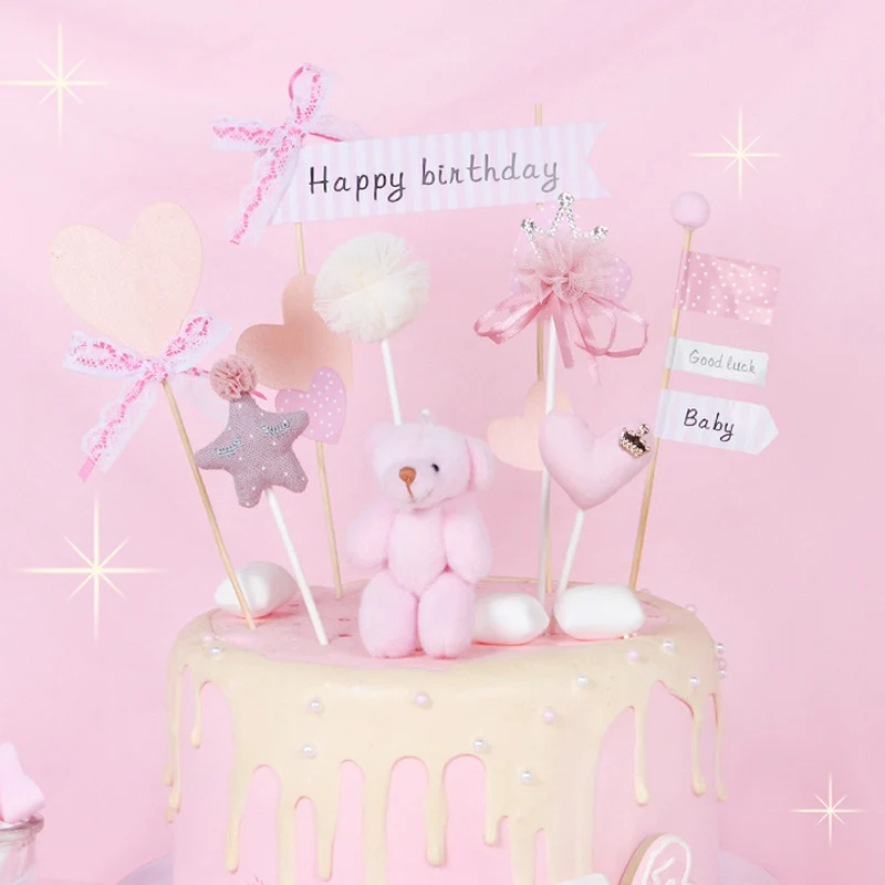 1 шт. милая любовь сердце корона розовый мини медведь торт Топпер чашка для дня