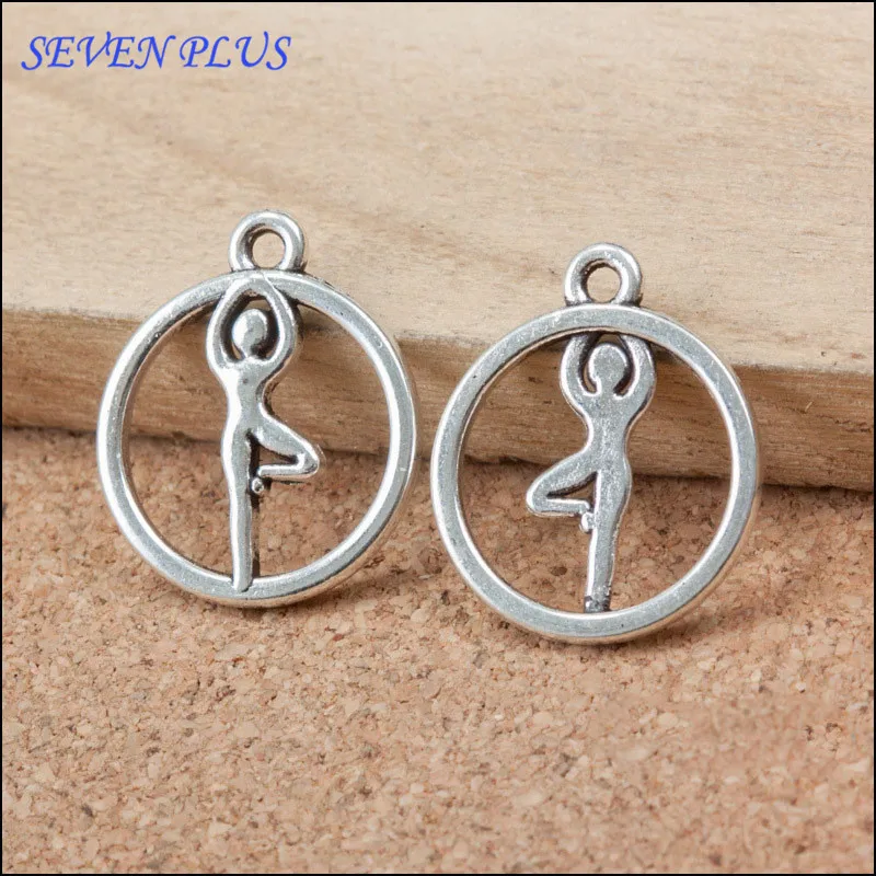 

High Quality 30 Pieces/Lot 16mm*19mm Antique Silver Plated Sports Charm Yoga Charms For Jewelry Making