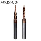 Концевые фрезы R0.5 * D6 * 20 * 50L * 2F HRC55, вольфрамовые, с твердым карбидным покрытием, конические и конические торцевые фрезы, 2 шт.