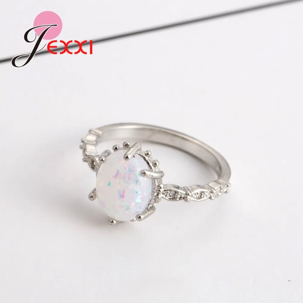 Женские Классические кольца из серебра 925 пробы с овальным белым огненным опалом