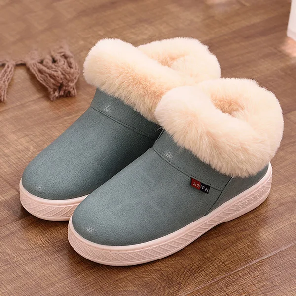 lake blue Женские зимние ботинки; Зимние Теплые ботильоны на меху; пара хлопковых ботинок на толстой подошве; Женская водонепроницаемая обувь на плоской подошве без застежки; Botas Mujer Zapatos - Цвет: lake blue