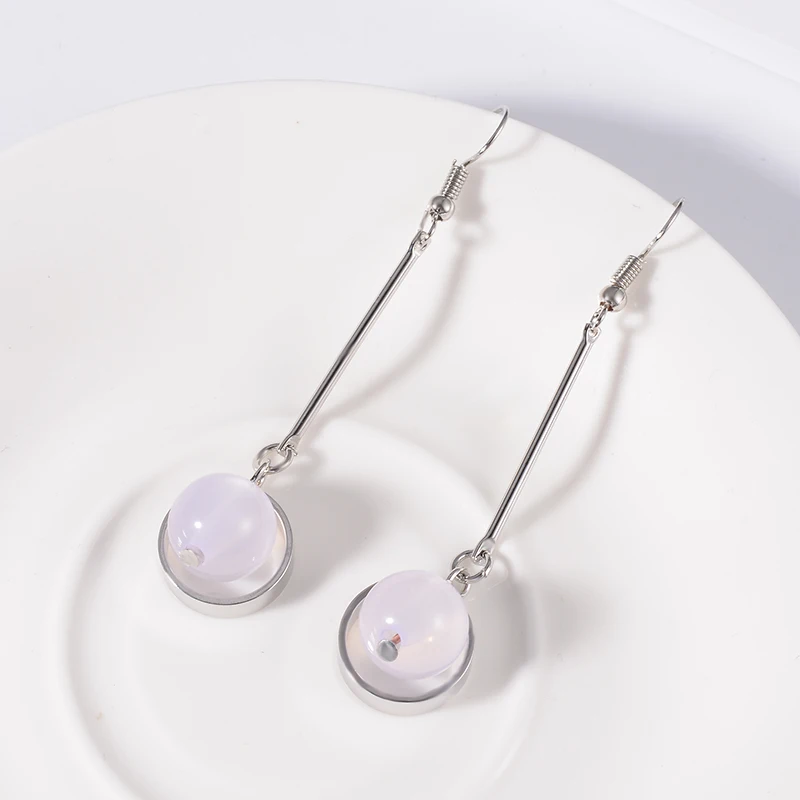 Круглые очаровательные каменные бусины XZP длинные серьги с опаловым кулоном