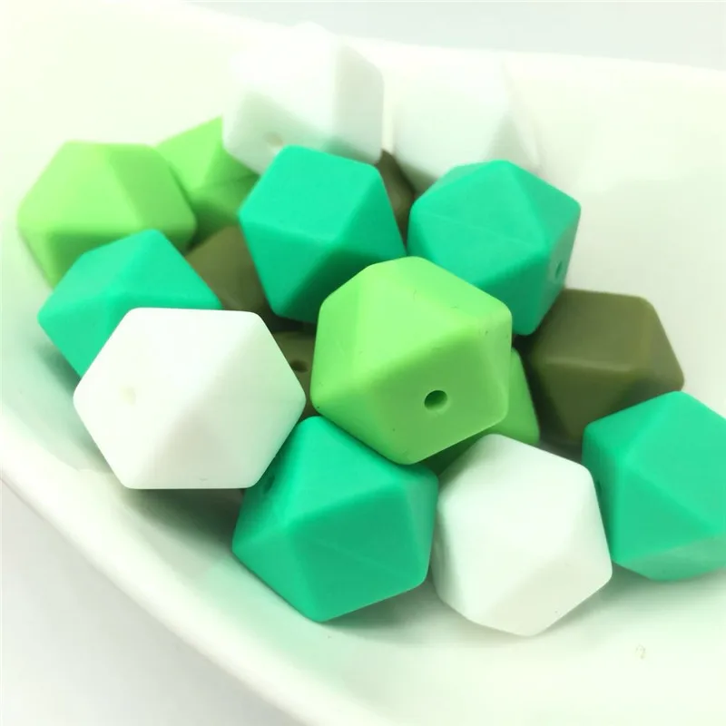 

20 PCS Greeny Colors Combo 17 MM Geometric Hexagon Silicone Beads DIY Hexagon Loose Silicone Beads Colors Kelly Green Army Green