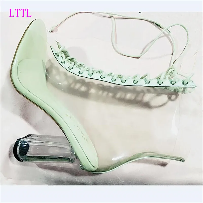 Гладиатор женщины прозрачные сапоги peep toe кросс привязанные Рыбы рот холодные