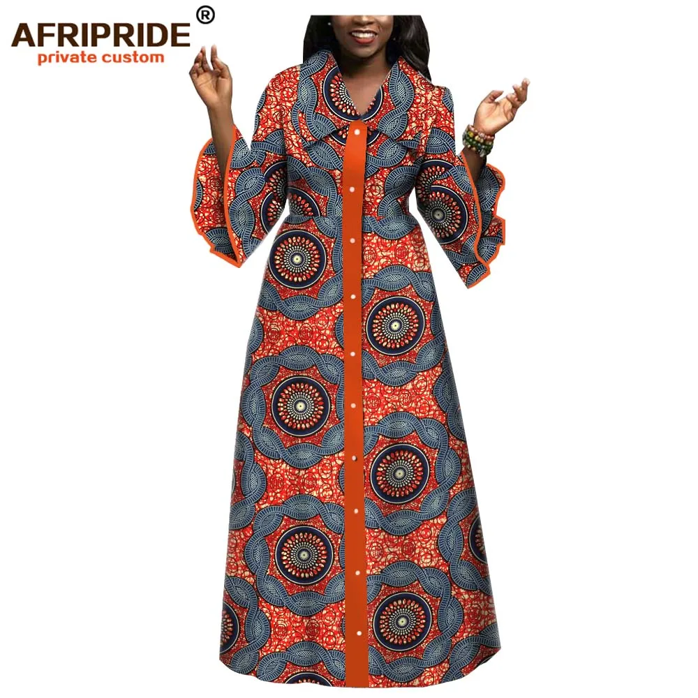 Весенне-осеннее Африканское Макси платье для женщин AFRIPRIDE, на заказ, полный рукав-клеш, длина до пола, женское Хлопковое платье A1825084