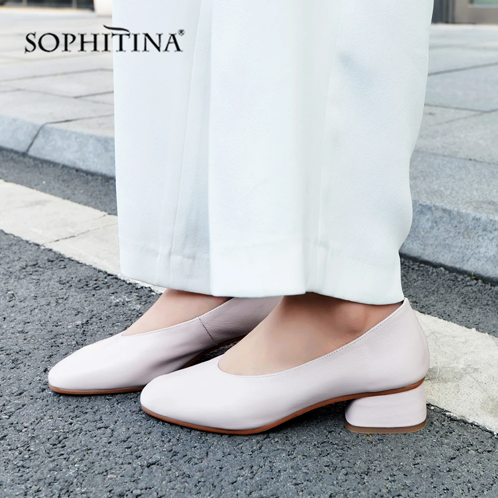SOPHITINA/Новинки 2019г.; Весенние и летние туфли на низком квадратном каблуке; Модные бабушкины туфли без застежки с квадратным носком;Повседневные туфли-лодочки из натуральной кожи; Удобная и мягкая обувь; SO135