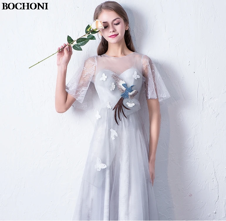 BOCHONI 2018 Новое поступление шею марля вышивка длинное платье Пользовательские