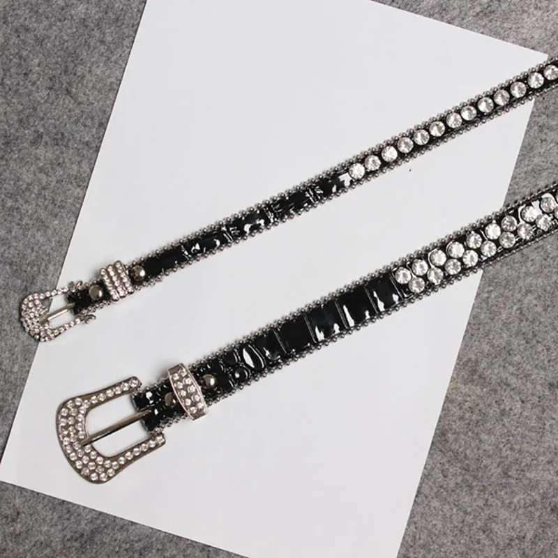 Новое поступление женский модный ремень Bling Стразы тонкий регулируемый черный с