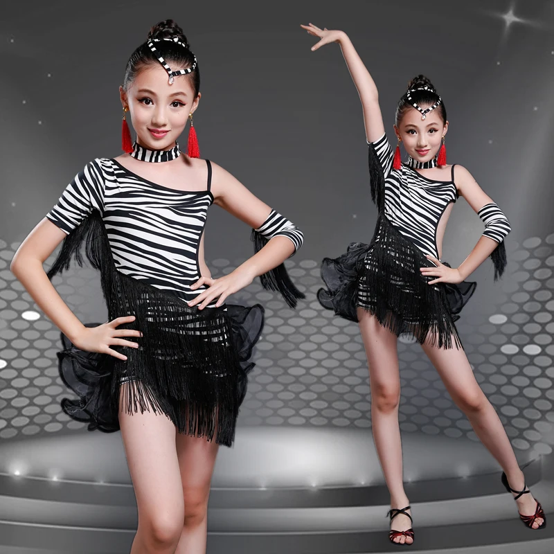 Платье детское черное для танцев с бахромой и блестками|dance dresses costumes|fringe dance