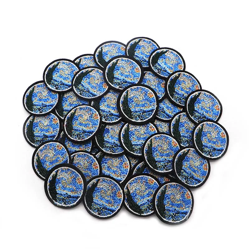 

3pcs/lot Van Gogh Famous Paintings The Starry Night Embroidery Small Patch for Clothes Iron on Applique Diy Accessorie SC4602