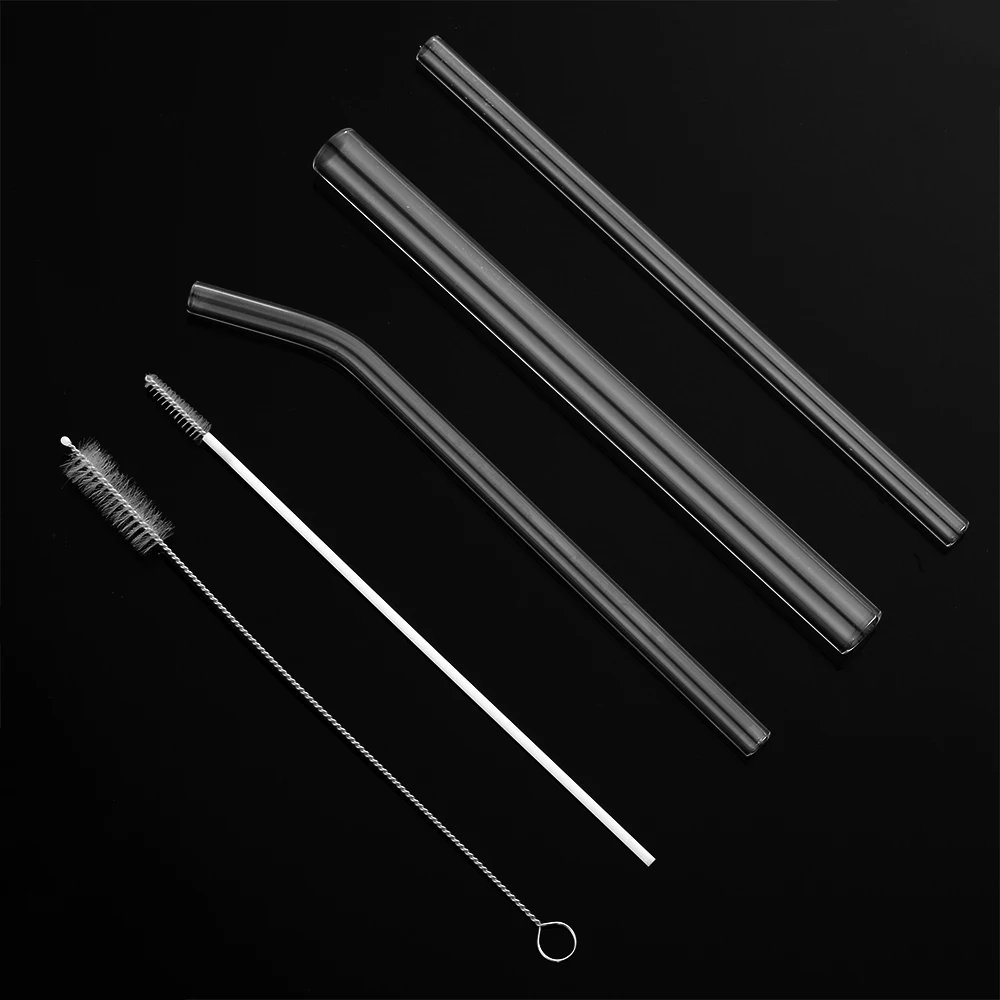 6Pcs/Set Reusable Transparent Glass Straight Bent Straws Clean Brush Plastic Box Kitchen Bar Drinking |