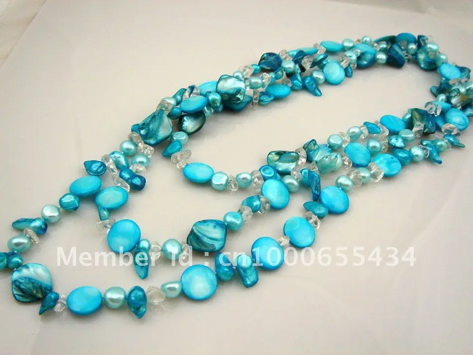 

bohemian long necklace fashion fresh water pearl and shell necklace blue color summer beach style