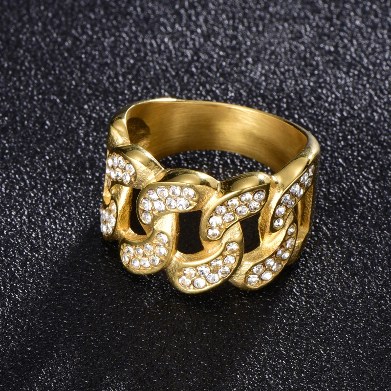 Хип хоп проложить микро горный хрусталь Iced Out Bling кубинское звено цепи кольцо IP