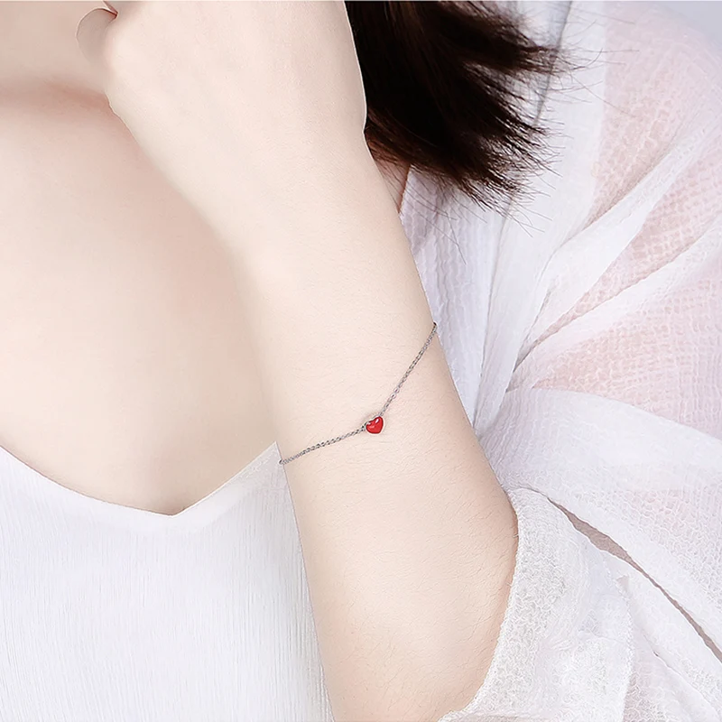 Женский браслет-цепочка с бусинами в форме сердца Серебристый браслет ручной