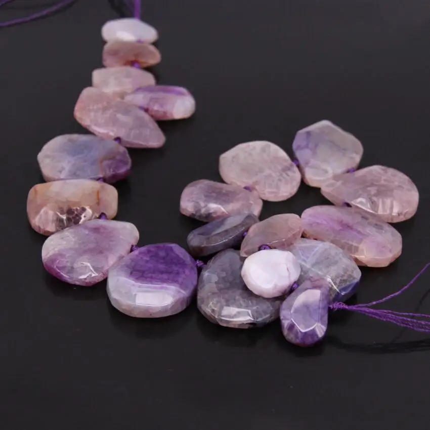 

15.5"strand Purple Crack Agates Top Drilled Faceted Slab Slice Loose Beads,Natural Onxy Slab Nugget Nacklace Pendants Jewelry
