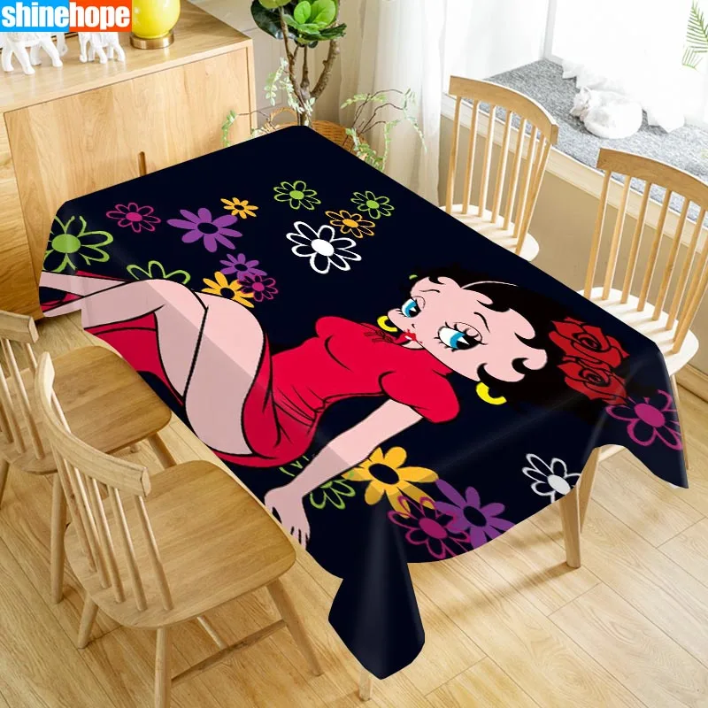 Скатерть на заказ Betty Boop, ткань Оксфорд, Пыленепроницаемая прямоугольная скатерть, вечерние, домашний декор, 100x140 см, 140x250 см - Цвет: tablecloths 22