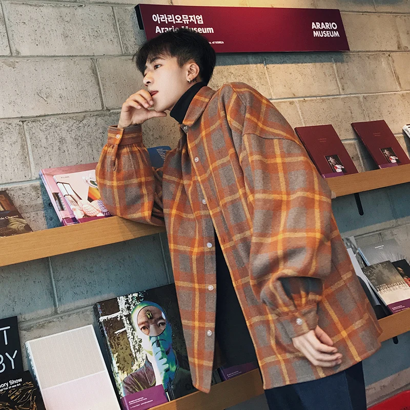 2019 мужские клетчатые шерстяные повседневные пальто с принтом рубашки