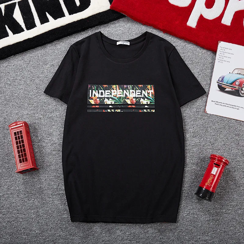 Мужская хлопковая футболка с коротким рукавом Повседневная Свободная круглым