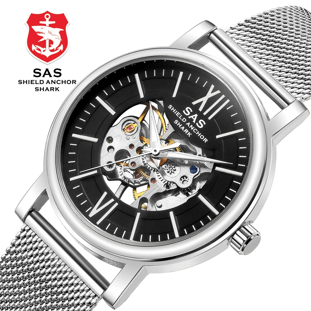 Sas Shield Anchor Shark полые механические часы с каркасом и ручным заводом мужские