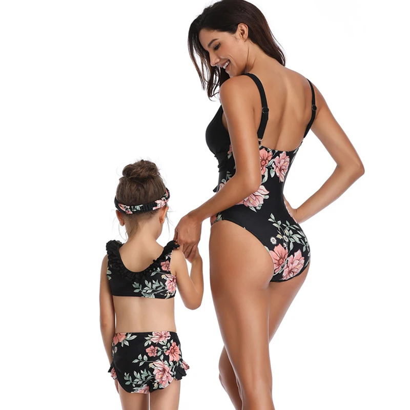 Семейный Цельный купальник с принтом женский бикини Mujer для мамы и дочки пляжная
