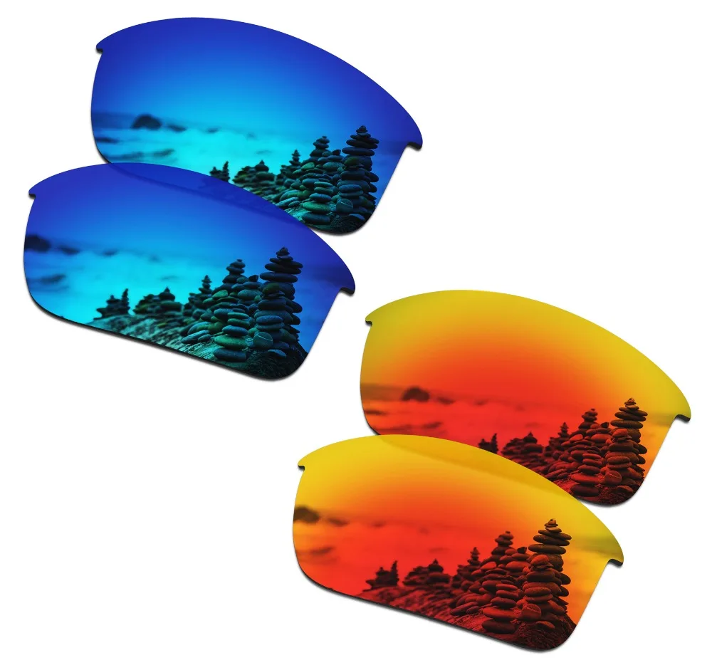SmartVLT 2 Pairs Polarized Sunglasses Replacement Lenses for Oakley Bottle Rocket Ice Blue and Fire Red