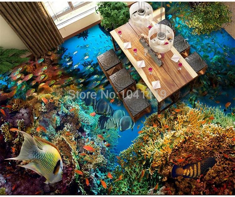 ПВХ самоклеющиеся водонепроницаемые обои для пола 3D подводный мир художественный Настил Плитка Настенная Ванная комната Декор для кухни 3 D наклейки