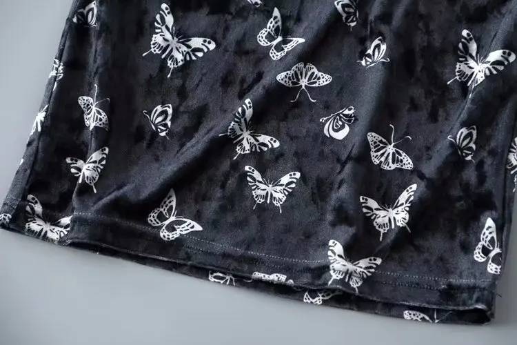 Harajuku vintage retro butterfly pattern black velvet crop camis short camis YQ-807